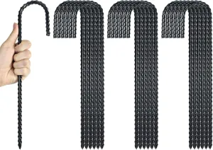 12 Inch Rebar Stakes Heavy Duty J Hook, Coated Steel Ground Stakes Tent Stakes Ground Anchors for Chain Link Fence Stakes and Trampoline Stakes (12)