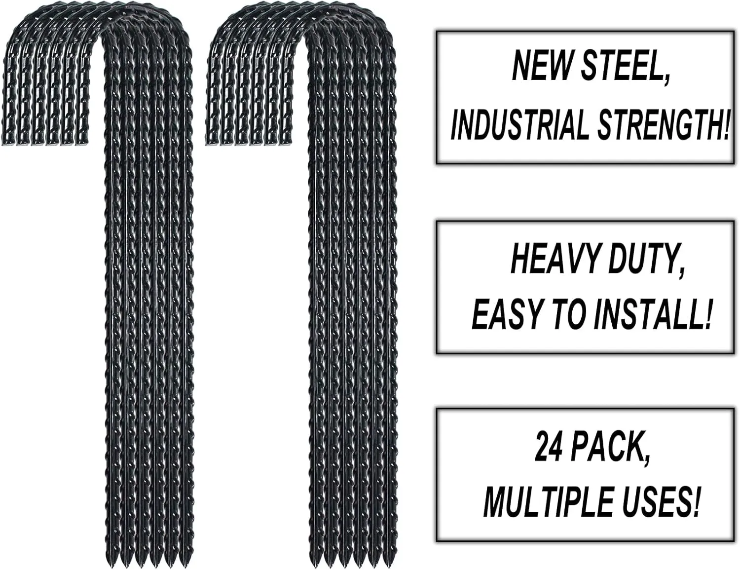 12 Inch Rebar Stakes Heavy Duty J Hook, Coated Steel Ground Stakes Tent Stakes Ground Anchors for Chain Link Fence Stakes and Trampoline Stakes (12)