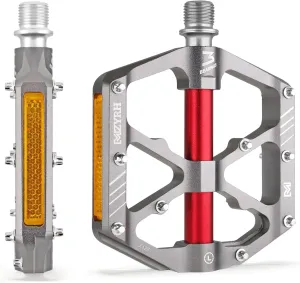 3 Bearings Mountain Bike Platform Pedals - Flat Alloy 9/16" Non-Slip Bicycle Pedals