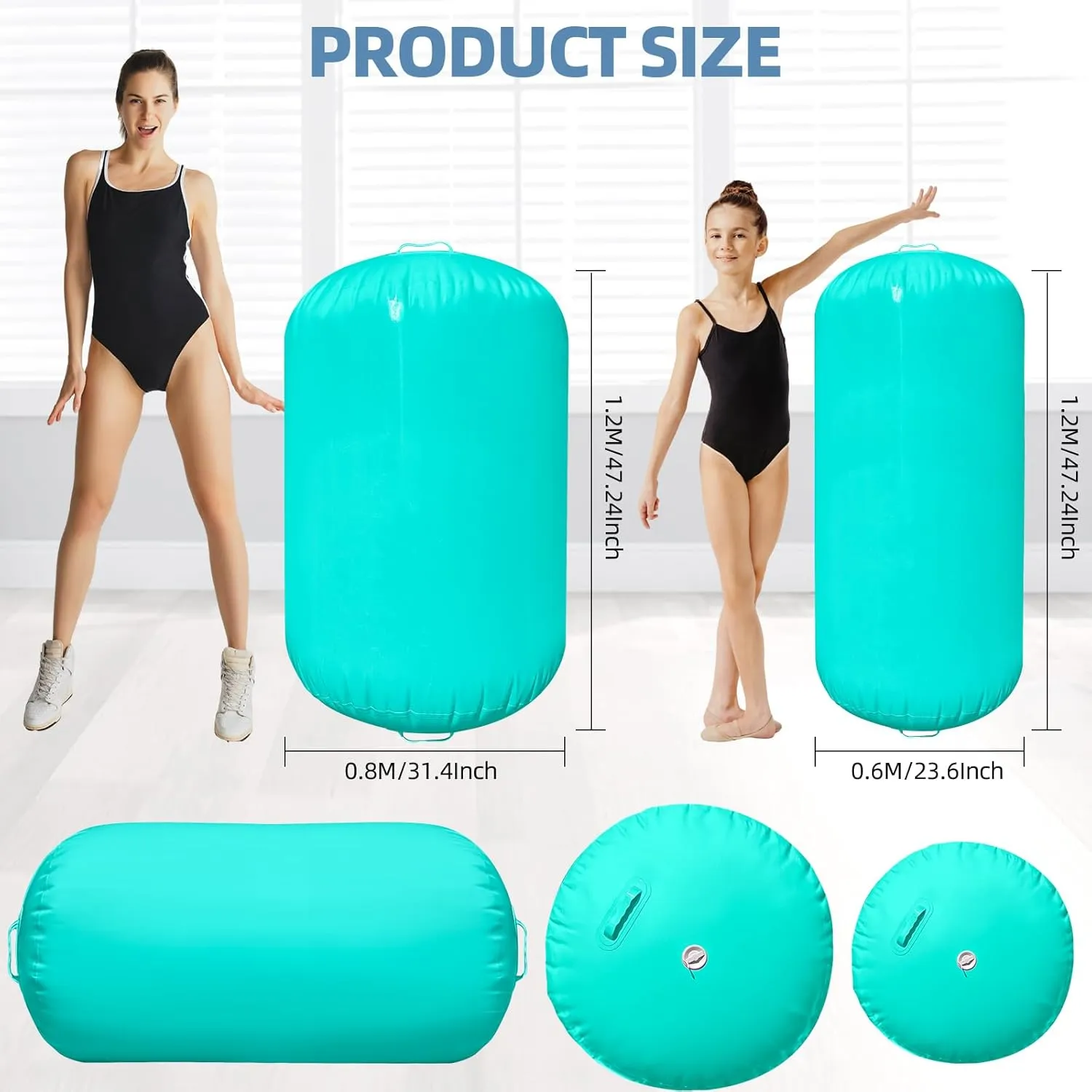 Air Roller Gymnastics Barrel Back Handspring Trainer Air Barrel Gymnastics Air Tumbling Mat for Tumbling Cheerleading Training Yoga Gym with Manual Air Pump Backhandspring