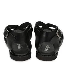 Angulus Silver Buckle Flat Sandal - Black