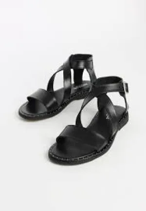 Angulus Silver Buckle Flat Sandal - Black