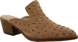ARiderGirl Cara Studs Studded Stacked Heel Pointed Toe Mule Slip On Mules
