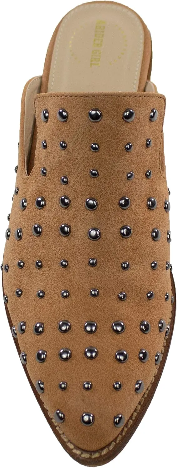 ARiderGirl Cara Studs Studded Stacked Heel Pointed Toe Mule Slip On Mules