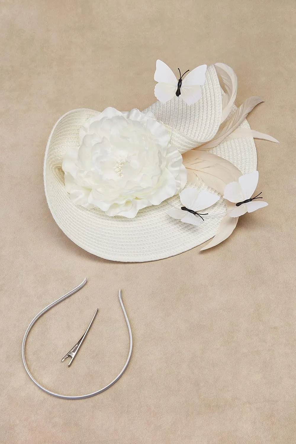 BABEYOND Tea Party Fascinator Hat for Women Kentucky Headwear Derby Wide Brim Butterfly Church Hat for Cocktail Wedding