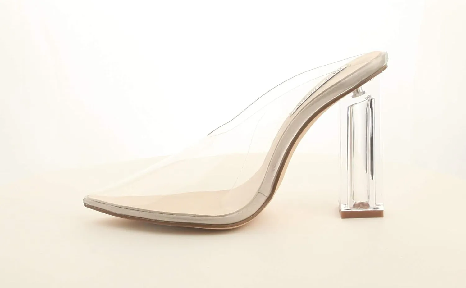 Cape Robbin Atom Women's Lucite Clear Block Chunky High Heel Closed Toe Open Back Slide Sandal