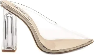 Cape Robbin Atom Women's Lucite Clear Block Chunky High Heel Closed Toe Open Back Slide Sandal