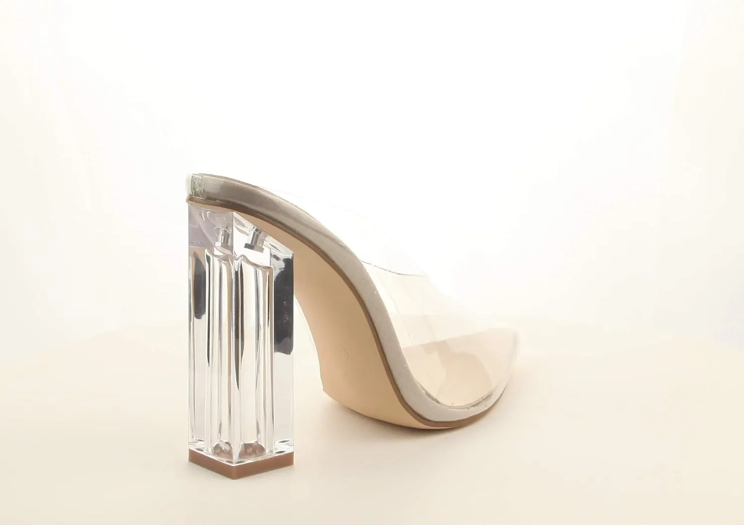 Cape Robbin Atom Women's Lucite Clear Block Chunky High Heel Closed Toe Open Back Slide Sandal