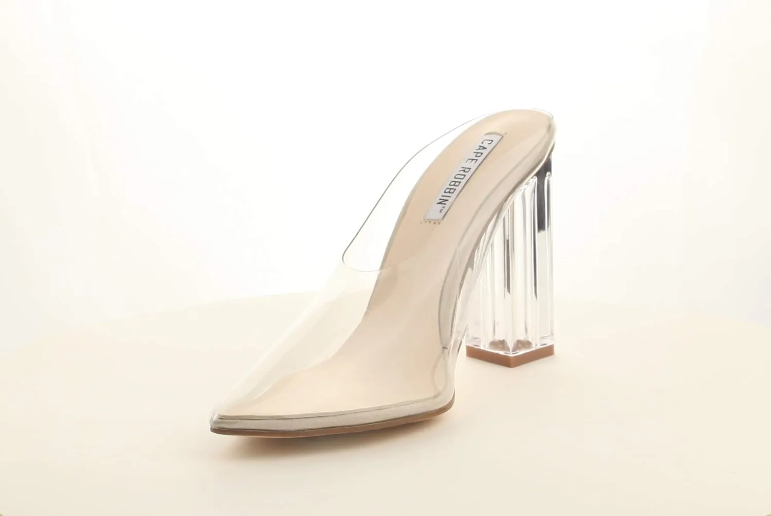 Cape Robbin Atom Women's Lucite Clear Block Chunky High Heel Closed Toe Open Back Slide Sandal