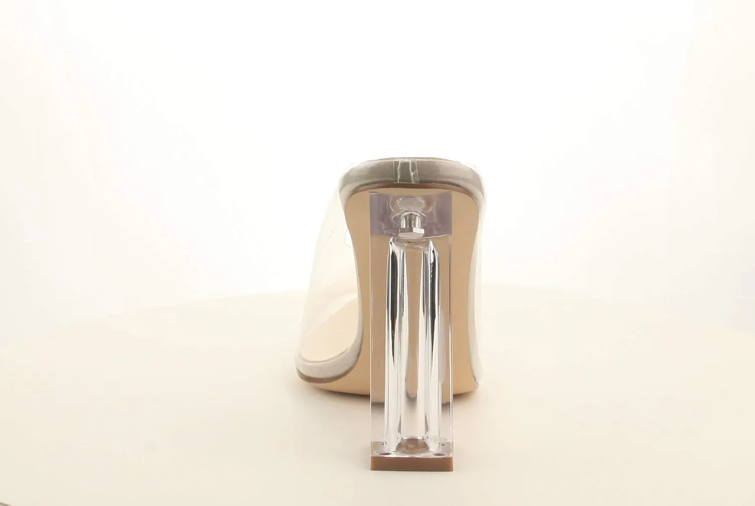Cape Robbin Atom Women's Lucite Clear Block Chunky High Heel Closed Toe Open Back Slide Sandal