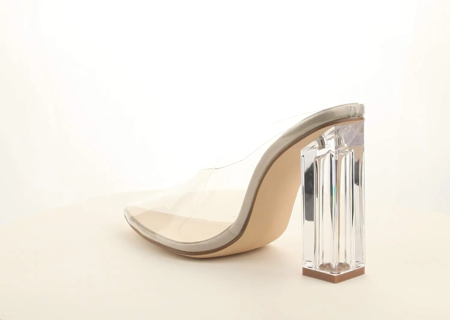 Cape Robbin Atom Women's Lucite Clear Block Chunky High Heel Closed Toe Open Back Slide Sandal