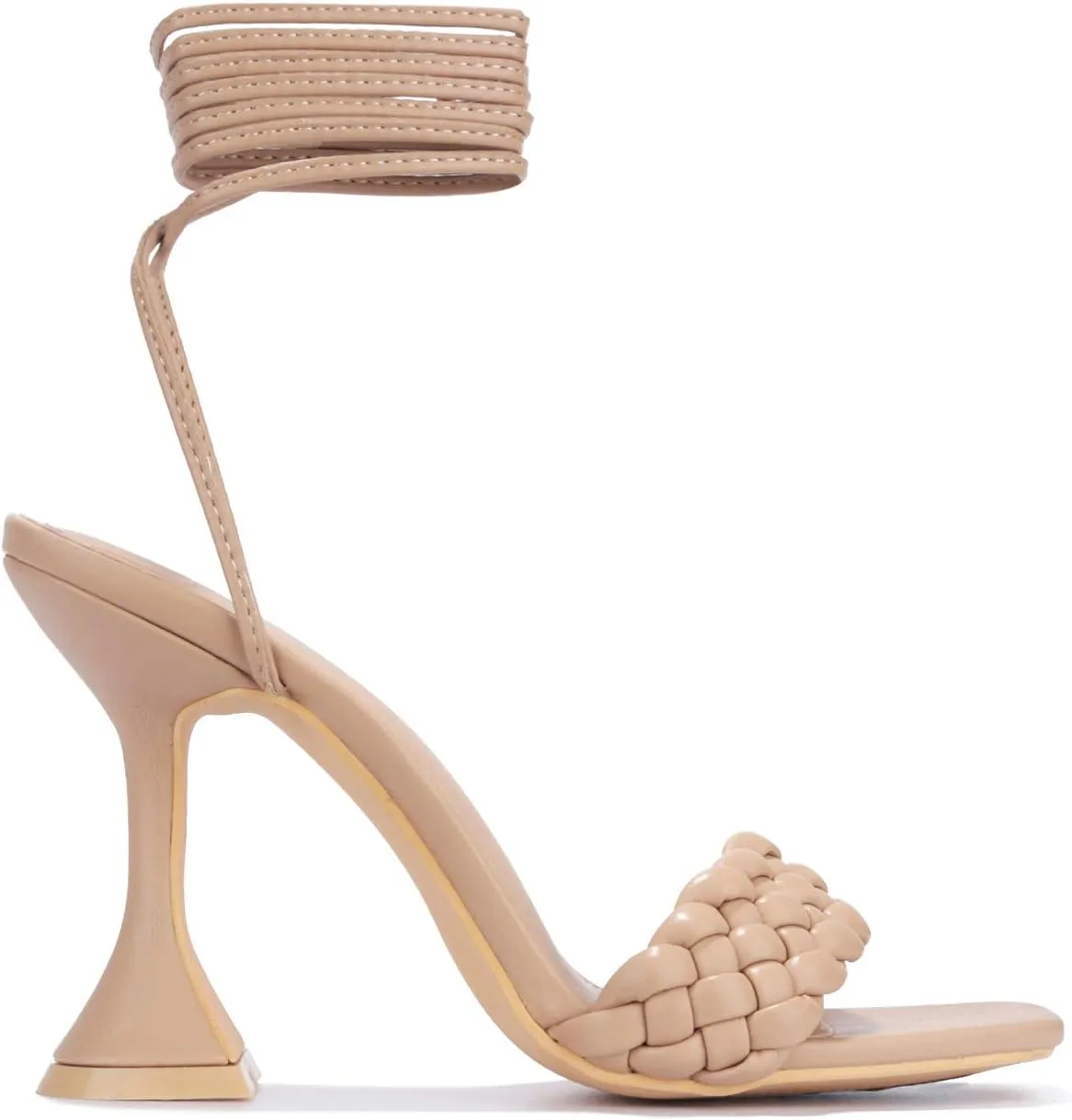 Cape Robbin Curve Black Tie Up Open Toe Pyramid Mid Heel Sandals Open Toe Pump