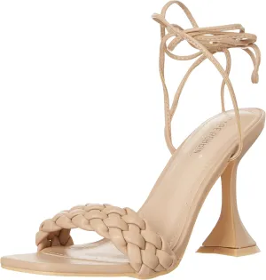 Cape Robbin Curve Black Tie Up Open Toe Pyramid Mid Heel Sandals Open Toe Pump