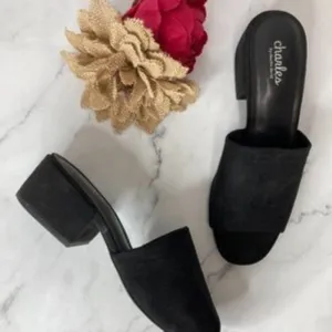 Charles David Black Suede Open Toe Pumps 7M