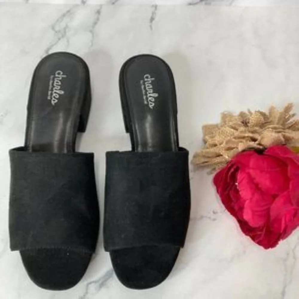 Charles David Black Suede Open Toe Pumps 7M