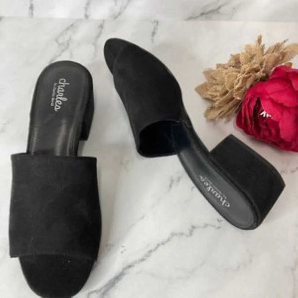 Charles David Black Suede Open Toe Pumps 7M