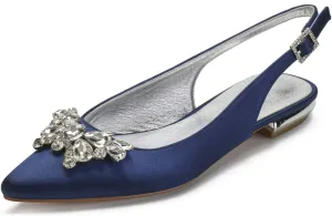 COMFASH Women's Slingback Flats Satin Pointed Toe Ballerina Walking Prom Evening Bridal Party Dress Flats Shoes, White