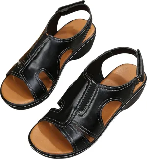 Comfortable Womens Orthopedic Sandals Open Toe Slingback Casual Slip On Low Heel Sandals Fashion Hook and Loop Closure Lightweight Summer Beach Walking Shoes