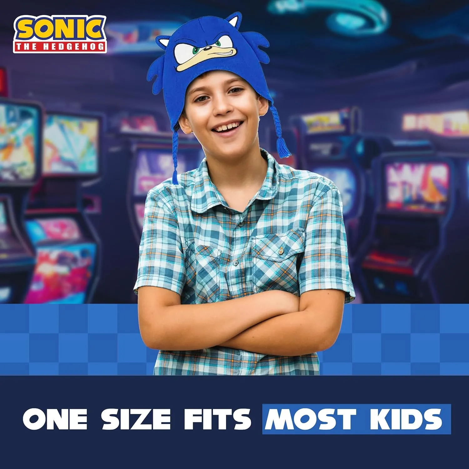 Concept One Sonic The Hedgehog Beanie Hat and Glove Set, Kids Knitted Winter Hat and Gloves