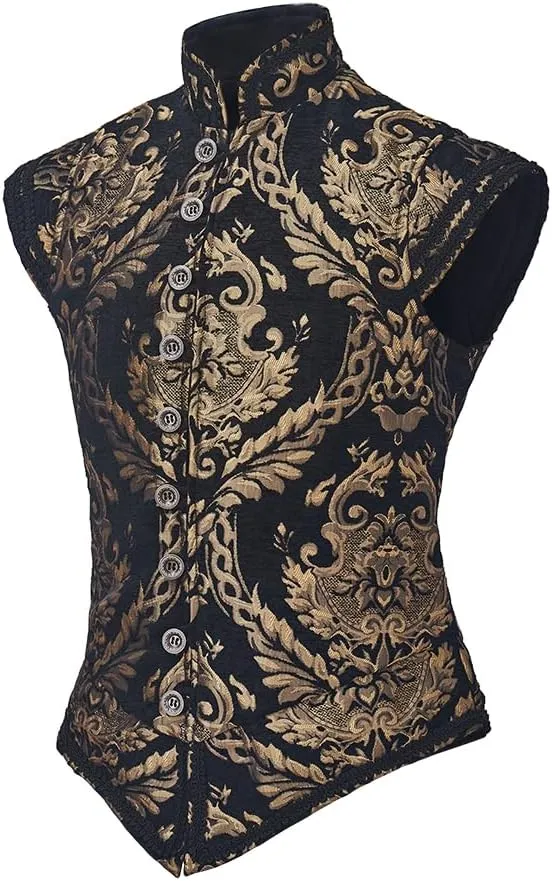 CosplayDiy Mens Tudor Vest Victorian Suit Vest Tudor Jerkin Gothic Steampunk Waistcoat