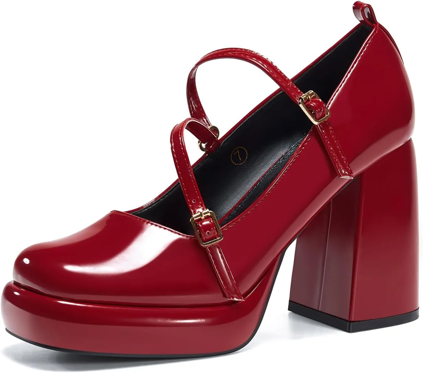 Coutgo Womens Mary Jane Heels Chunky Platform Loafer Shoes Block Heel Closed Square Toe Pumps Cross Strap High Heel Dress Shoes