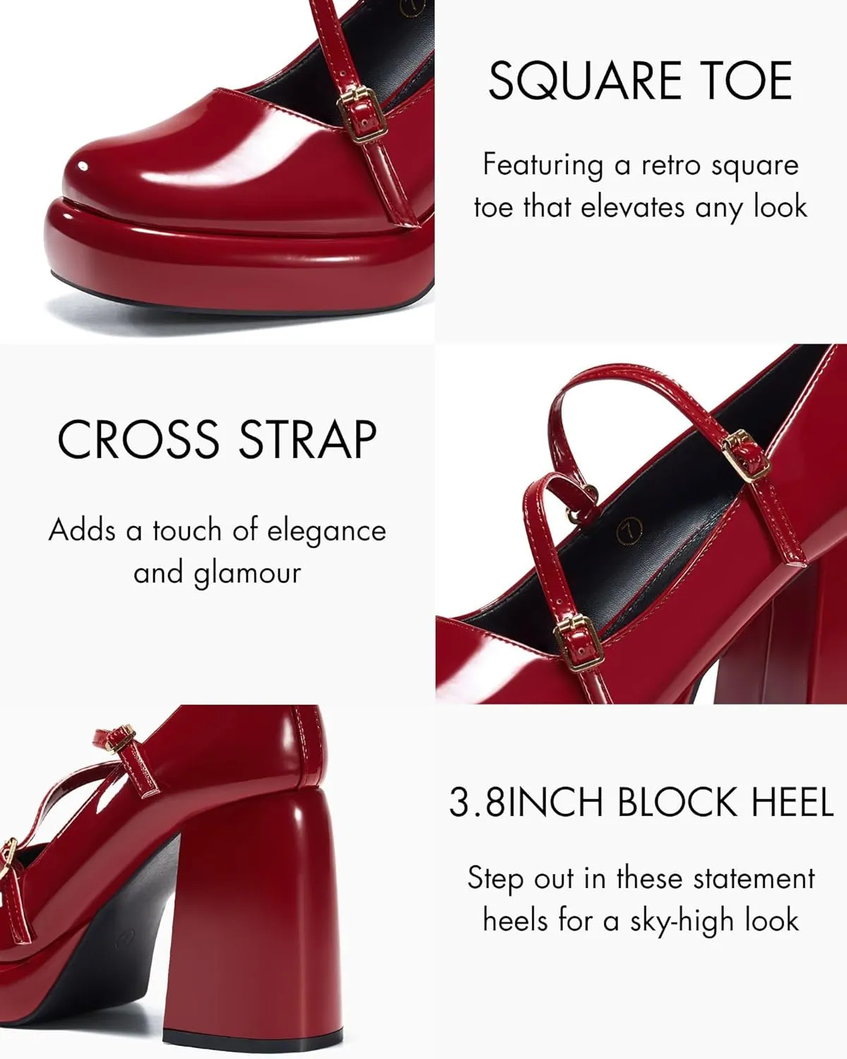 Coutgo Womens Mary Jane Heels Chunky Platform Loafer Shoes Block Heel Closed Square Toe Pumps Cross Strap High Heel Dress Shoes