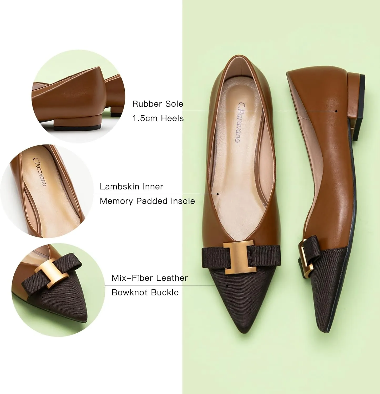 C.Paravano Women’s Flats I Flat for Women Leather I Pointed Toe Flats I Ballet Flats for Women I Slip on Dressy Flats