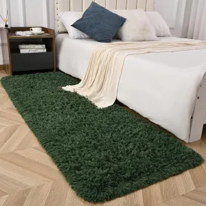 Deep Green Runner Area Rugs for Bedroom Living Room, 2x4 Feet Fluffy Bedside Rugs, Soft Shaggy Carpet Rug for Kids Room Nursery, Furry Rugs for Girls Boys Dorm Room Home Decor