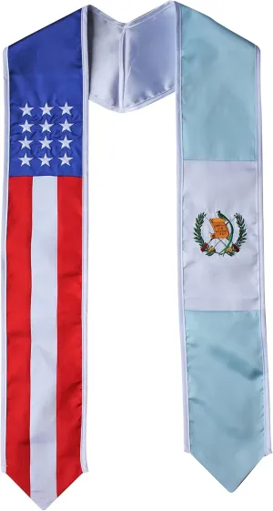 Del Mex Guatemala and USA Combo Flag Graduation Sash Stole Country Pride