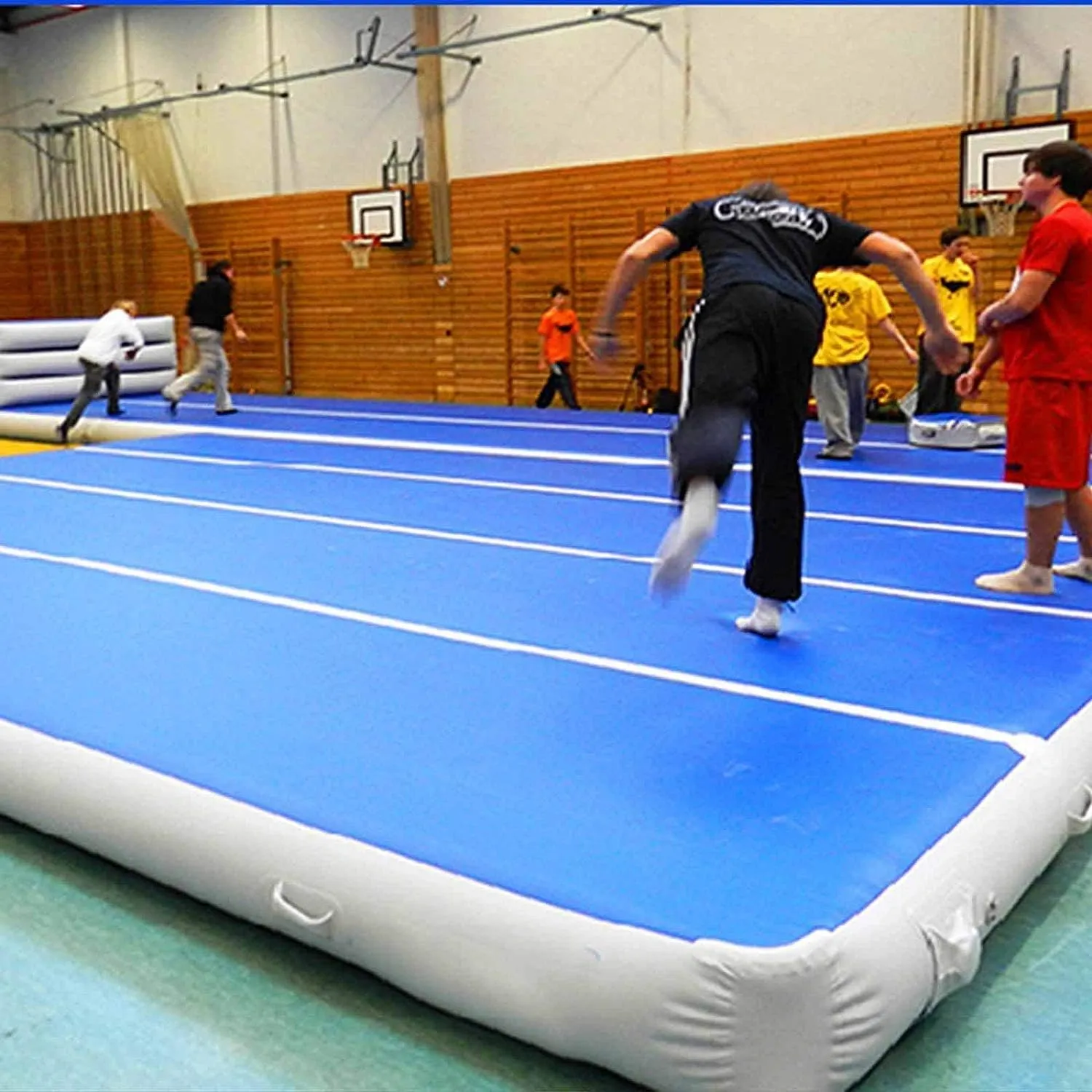 DOBESTS Inflatable Gymnastics Mat Air Track Tumbling Mats 6.6ft 10ft 13ft 16ft 20ft 4/8 Inch Thick Air Mat Tumble Track Air Barrel Gymnastics Roller Back Handspring Trainer
