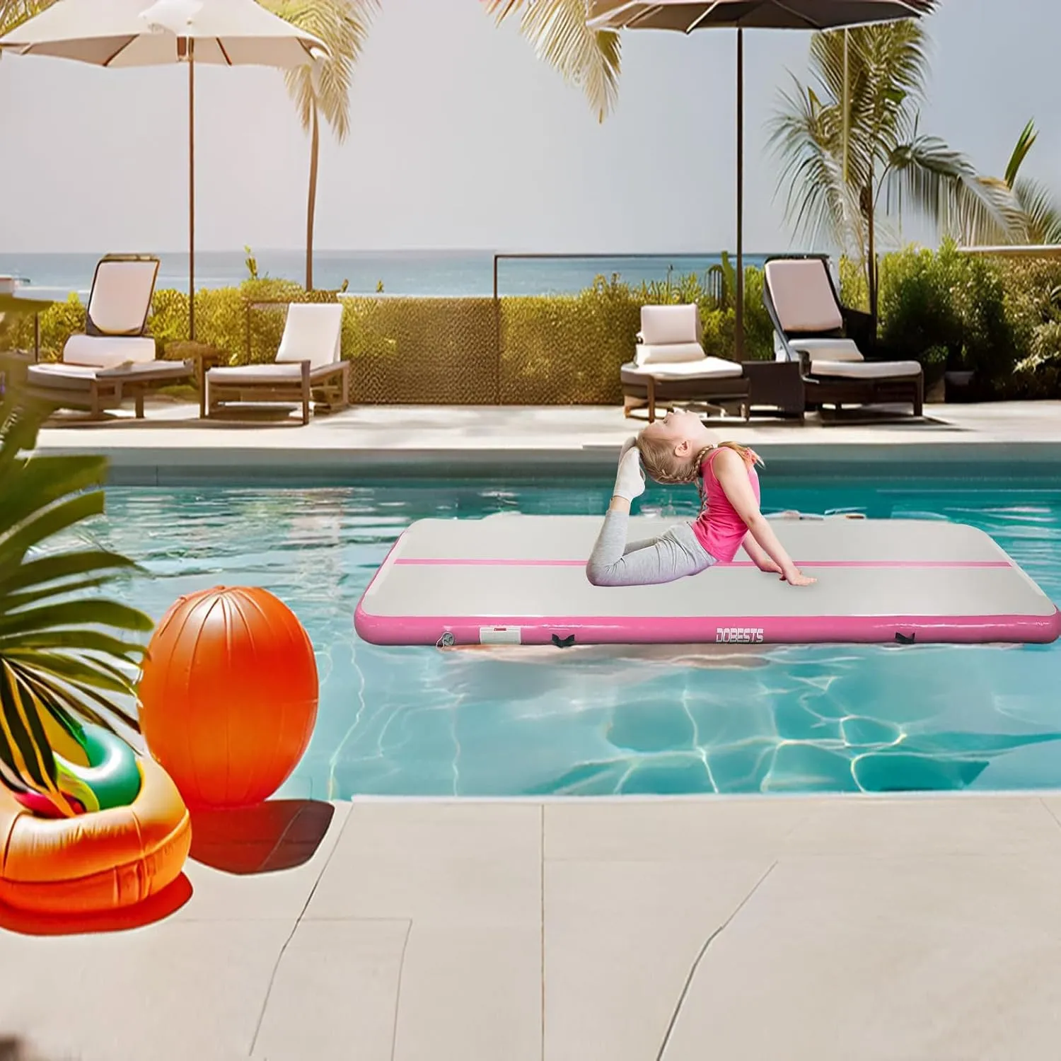 DOBESTS Inflatable Gymnastics Mat Air Track Tumbling Mats 6.6ft 10ft 13ft 16ft 20ft 4/8 Inch Thick Air Mat Tumble Track Air Barrel Gymnastics Roller Back Handspring Trainer