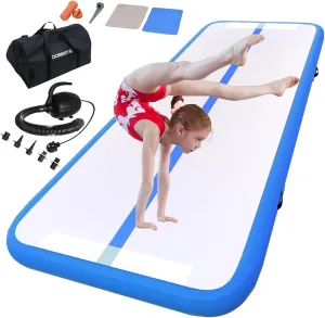 DOBESTS Inflatable Gymnastics Mat Air Track Tumbling Mats 6.6ft 10ft 13ft 16ft 20ft 4/8 Inch Thick Air Mat Tumble Track Air Barrel Gymnastics Roller Back Handspring Trainer