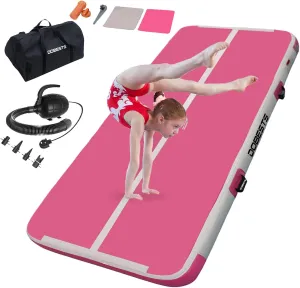 DOBESTS Inflatable Gymnastics Mat Air Track Tumbling Mats 6.6ft 10ft 13ft 16ft 20ft 4/8 Inch Thick Air Mat Tumble Track Air Barrel Gymnastics Roller Back Handspring Trainer