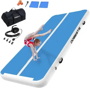 DOBESTS Inflatable Gymnastics Mat Air Track Tumbling Mats 6.6ft 10ft 13ft 16ft 20ft 4/8 Inch Thick Air Mat Tumble Track Air Barrel Gymnastics Roller Back Handspring Trainer