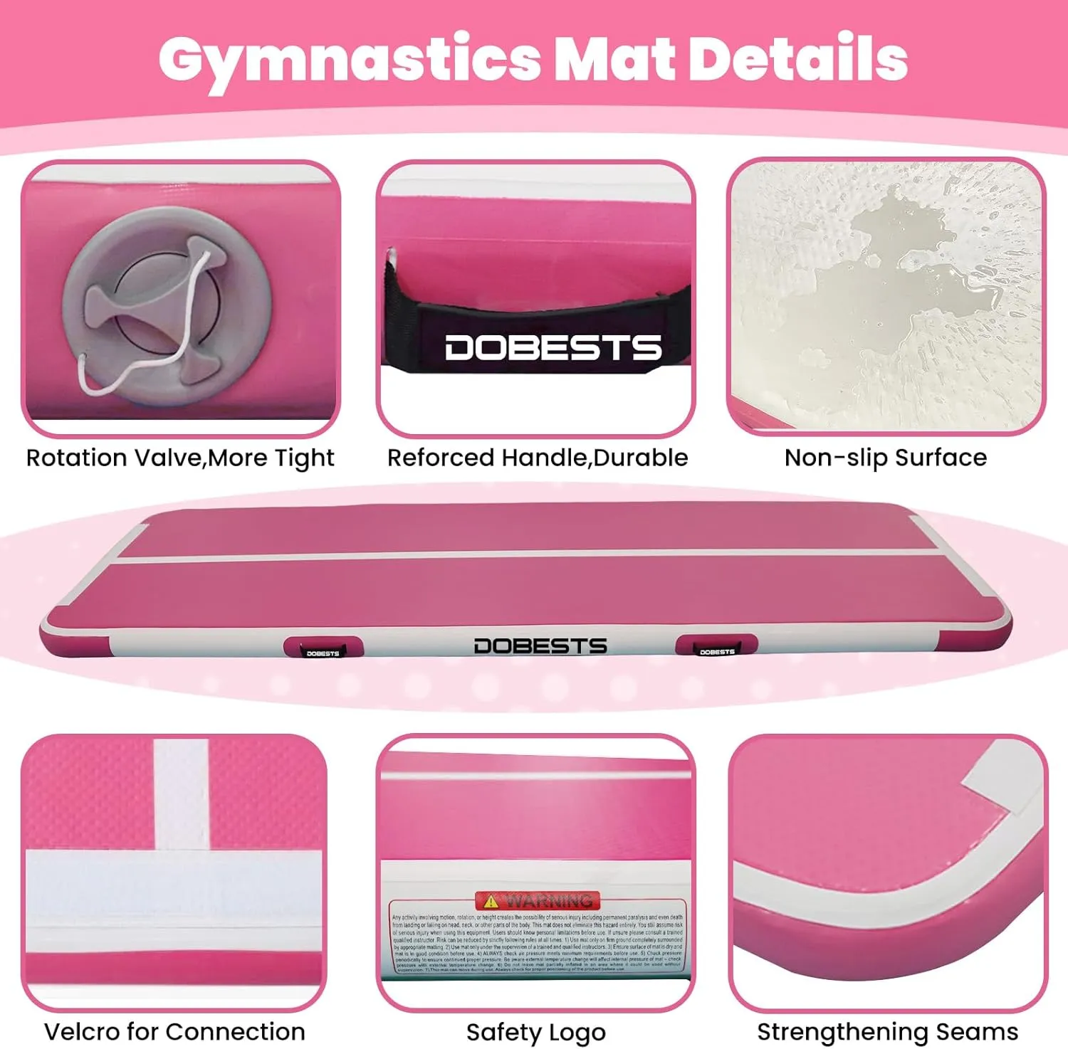 DOBESTS Inflatable Gymnastics Mat Air Track Tumbling Mats 6.6ft 10ft 13ft 16ft 20ft 4/8 Inch Thick Air Mat Tumble Track Air Barrel Gymnastics Roller Back Handspring Trainer