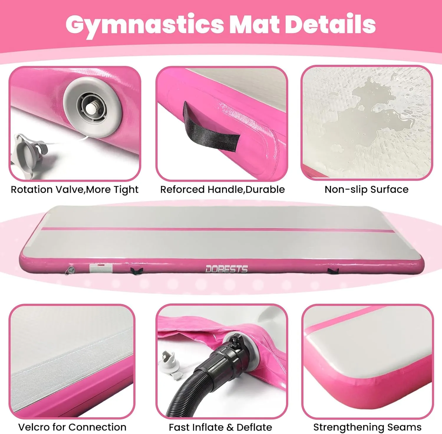DOBESTS Inflatable Gymnastics Mat Air Track Tumbling Mats 6.6ft 10ft 13ft 16ft 20ft 4/8 Inch Thick Air Mat Tumble Track Air Barrel Gymnastics Roller Back Handspring Trainer