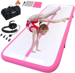 DOBESTS Inflatable Gymnastics Mat Air Track Tumbling Mats 6.6ft 10ft 13ft 16ft 20ft 4/8 Inch Thick Air Mat Tumble Track Air Barrel Gymnastics Roller Back Handspring Trainer