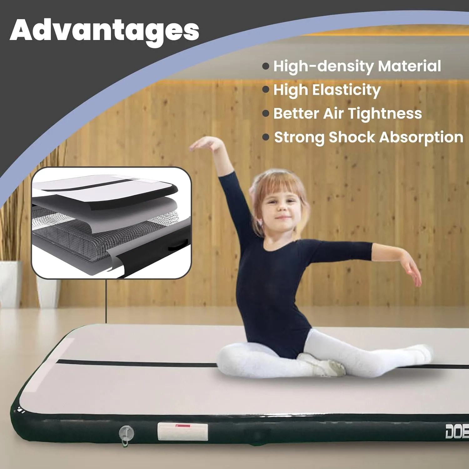 DOBESTS Inflatable Gymnastics Mat Air Track Tumbling Mats 6.6ft 10ft 13ft 16ft 20ft 4/8 Inch Thick Air Mat Tumble Track Air Barrel Gymnastics Roller Back Handspring Trainer