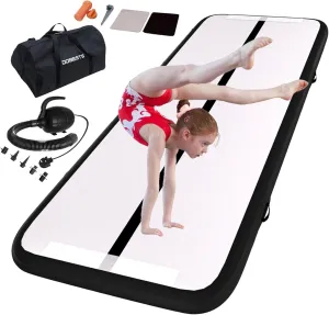 DOBESTS Inflatable Gymnastics Mat Air Track Tumbling Mats 6.6ft 10ft 13ft 16ft 20ft 4/8 Inch Thick Air Mat Tumble Track Air Barrel Gymnastics Roller Back Handspring Trainer