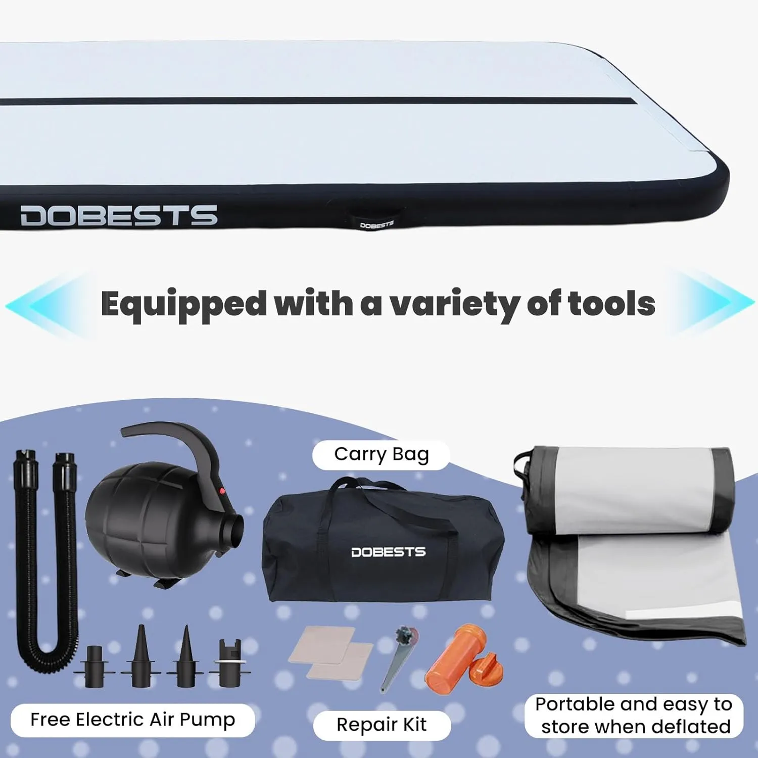 DOBESTS Inflatable Gymnastics Mat Air Track Tumbling Mats 6.6ft 10ft 13ft 16ft 20ft 4/8 Inch Thick Air Mat Tumble Track Air Barrel Gymnastics Roller Back Handspring Trainer