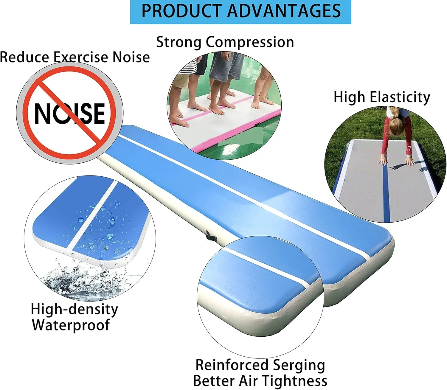 DOBESTS Inflatable Gymnastics Mat Air Track Tumbling Mats 6.6ft 10ft 13ft 16ft 20ft 4/8 Inch Thick Air Mat Tumble Track Air Barrel Gymnastics Roller Back Handspring Trainer