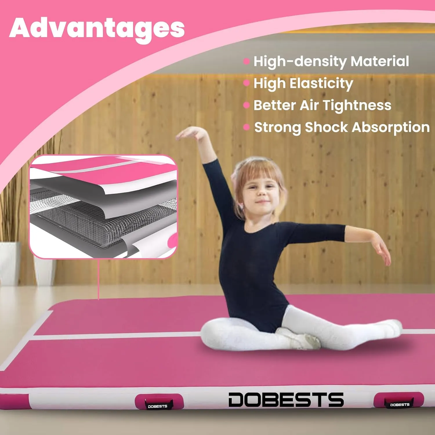 DOBESTS Inflatable Gymnastics Mat Air Track Tumbling Mats 6.6ft 10ft 13ft 16ft 20ft 4/8 Inch Thick Air Mat Tumble Track Air Barrel Gymnastics Roller Back Handspring Trainer