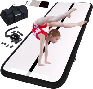 DOBESTS Inflatable Gymnastics Mat Air Track Tumbling Mats 6.6ft 10ft 13ft 16ft 20ft 4/8 Inch Thick Air Mat Tumble Track Air Barrel Gymnastics Roller Back Handspring Trainer