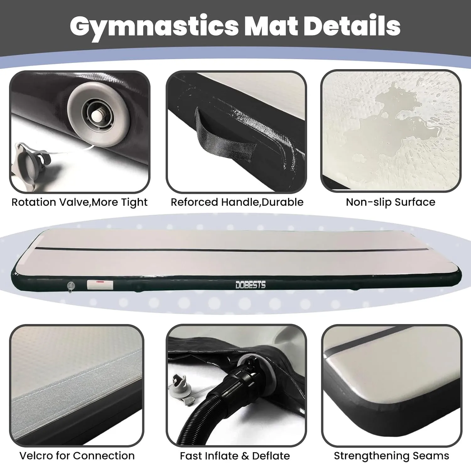 DOBESTS Inflatable Gymnastics Mat Air Track Tumbling Mats 6.6ft 10ft 13ft 16ft 20ft 4/8 Inch Thick Air Mat Tumble Track Air Barrel Gymnastics Roller Back Handspring Trainer