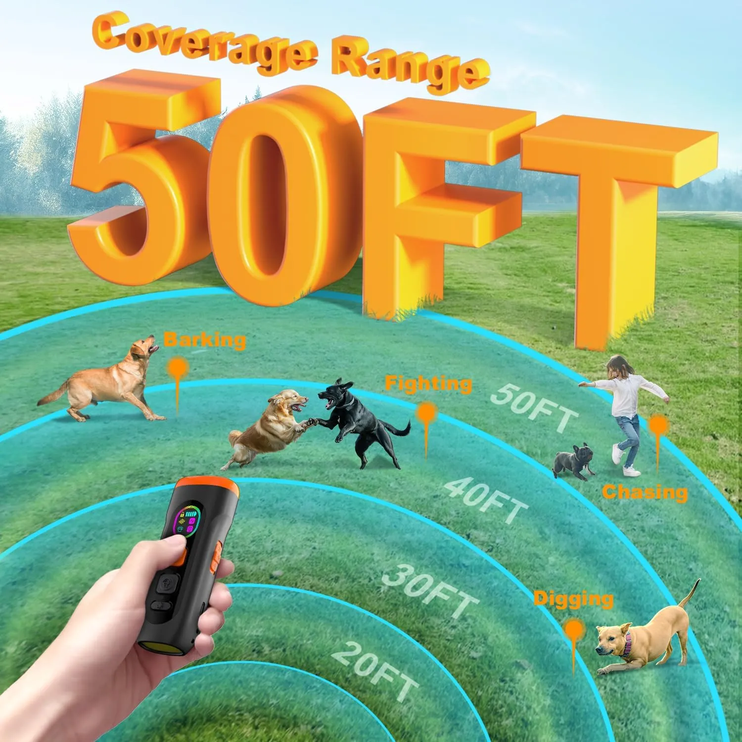 Dog Bark Deterrent Devices, Anti Barking Device for Dogs Barking Silencer Dog Whistle Up to 50ft Stops Bad Behavior Dog Training Tool, 3 Modes & LED Light Ultrasonic Dog Trainer Indoor Outdoor