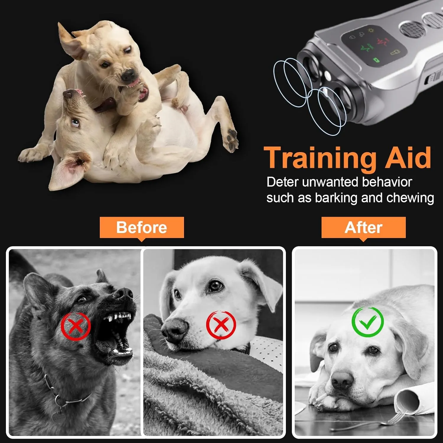 Dog Barks No More Dog Training Device, 5 in 1 Rechargable Ultrasonic Anti Barking Device 35FT with High Low Mode, Safe & Painless, Dog Bark Deterrent Devices Portable Bad Haviour Stopper