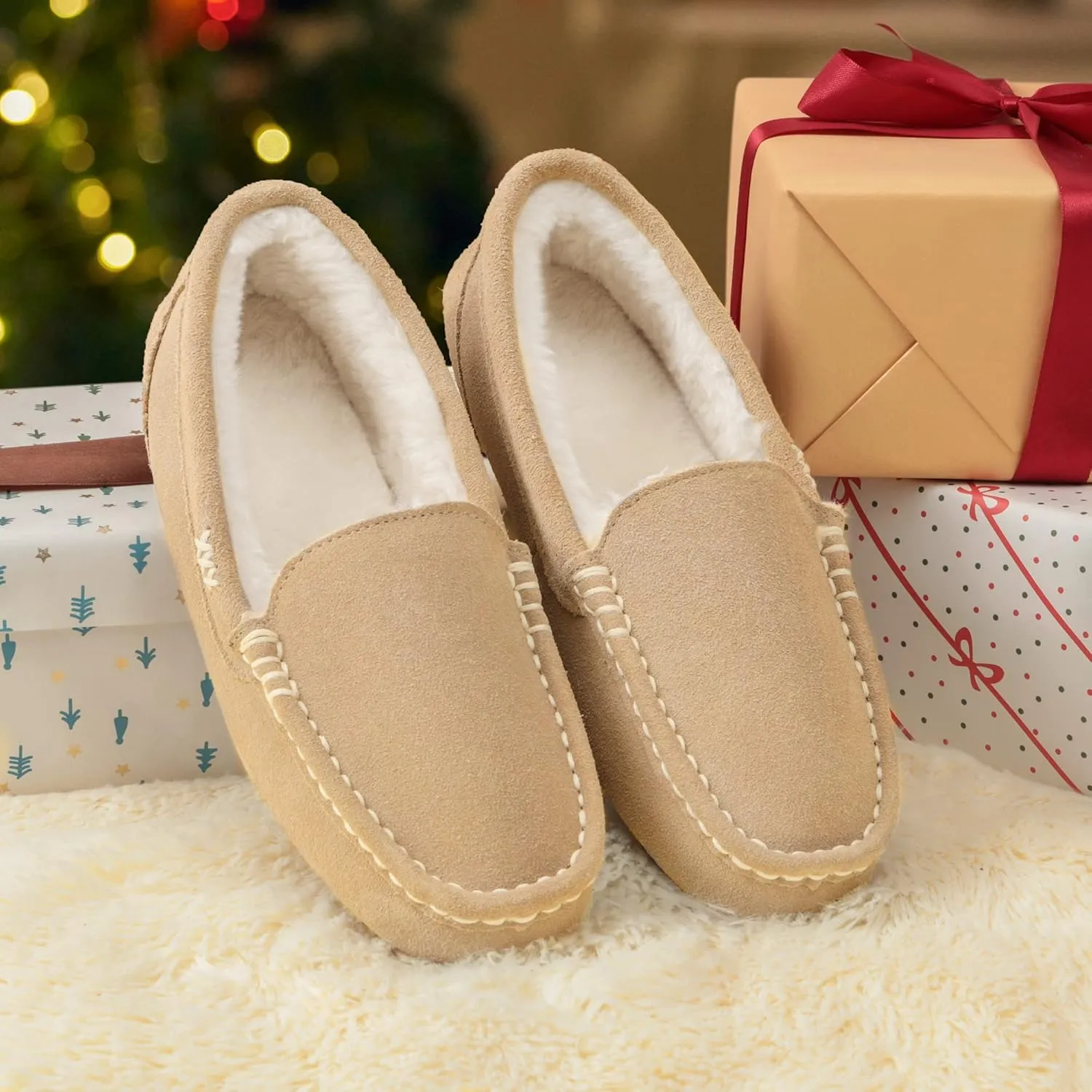 DREAM PAIRS Women's Fuzzy House Slippers Cozy Faux Fur Micro Suede Moccasins Slip on Loafer Shoes for Indoor and Outdoor
