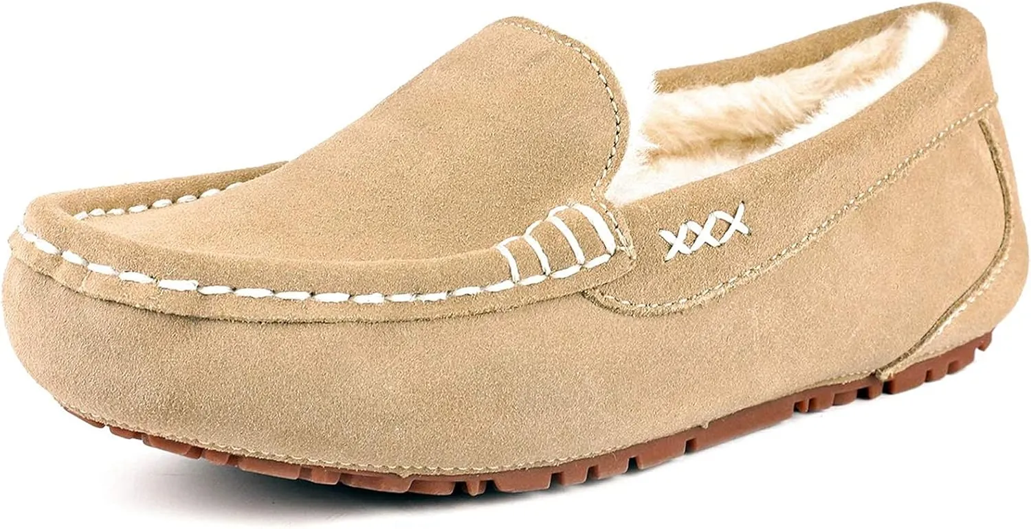 DREAM PAIRS Women's Fuzzy House Slippers Cozy Faux Fur Micro Suede Moccasins Slip on Loafer Shoes for Indoor and Outdoor