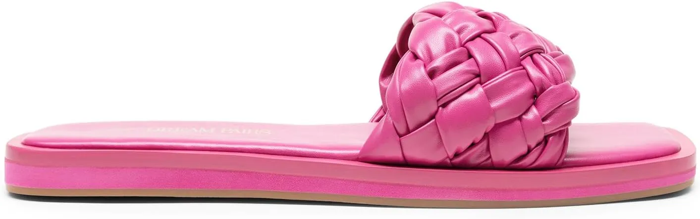 DREAM PAIRS Women's Square Open Toe Slide Sandals Cute Slip on Braided Strap Rhinestone Flat Sandals for Summer