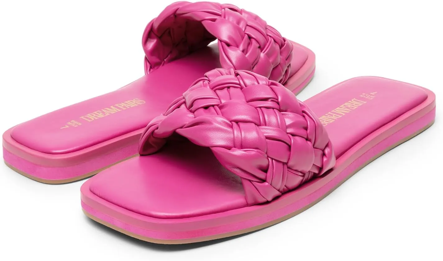 DREAM PAIRS Women's Square Open Toe Slide Sandals Cute Slip on Braided Strap Rhinestone Flat Sandals for Summer